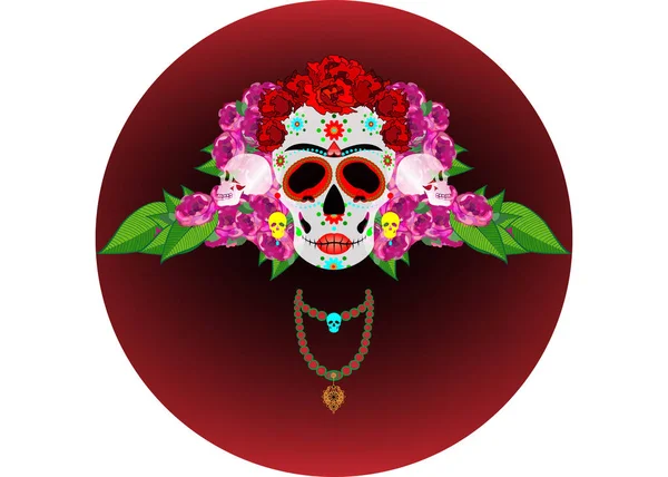 Mexikansk Dödskalle Calavera Med Blommor Dekoration För Dagen Den Döda — Stock vektor