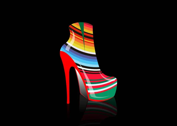 女性ブーツ ハイヒール サイドビュー ロゴ靴屋 ショップのファッションのコレクション ブティック ラベル 企業ロゴのデザイン メキシコ毛布スタイル テクスチャ印刷 — ストックベクタ