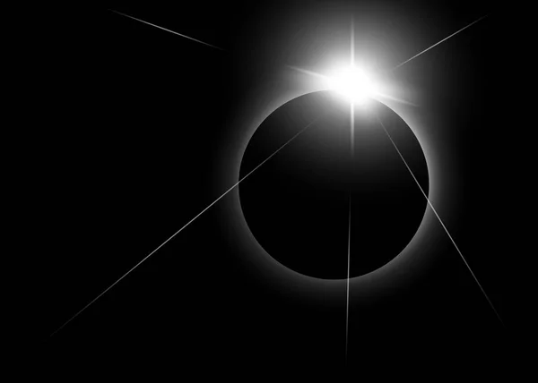 Vecteur Éclipse Totale Soleil Effet Bague Diamant Couronne Solaire Dans — Image vectorielle