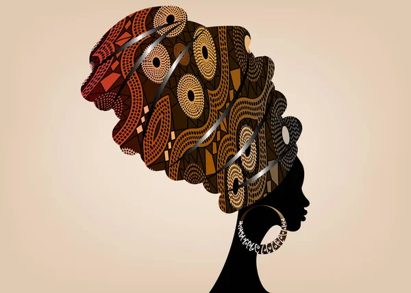 초상화에서 전통적인 Kente 아프리카 아프리카 전통적인 Dashiki 실루엣 전통적인 귀걸이 — 스톡 벡터