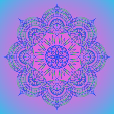 Yoga mandala mat tasarım. Ruhsal geri çekilme ya da yoga studio için renkli şablonu. Hint çiçek desenli desenli. Vektör çizim. Etnik Mandala havlu. Kına dövme stil vektör