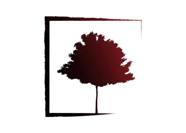 Vektor Schwarze Und Rote Ahornbaum Silhouette Ökologie Bio Bauernhof Logo — Stockvektor