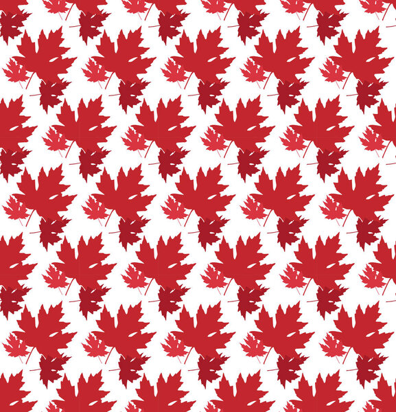 drawn autumn background with beautiful leaves . Seamless pattern. Red maple leaves, Vector isolated or white background 
