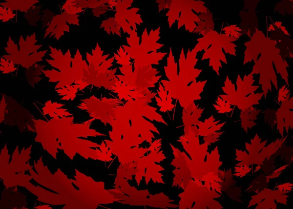 Намальований осінній фон з красивими листям, текстурою візерунка. Червоне кленове листя, векторний чорно-червоний фон — стоковий вектор