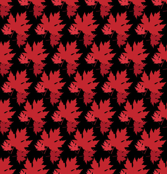 drawn autumn background with beautiful leaves . Seamless pattern texture. Red maple leaves, Vector isolated or black background