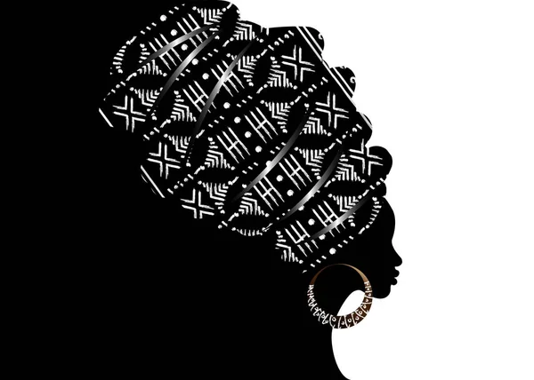 Porträt Schöne Afrikanische Frau Traditionellem Turban Kente Kopfbedeckung Afrikanische Traditionelle — Stockvektor