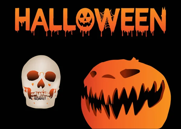 Halloween Pumpkin Head Skull Horror Vector Illustration Isolated Black Background — Stock Vector