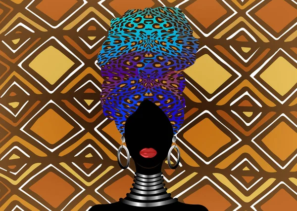 Bufanda Africana Retrato Mujer Afro Con Turbante Rayado Moda Tribal — Archivo Imágenes Vectoriales