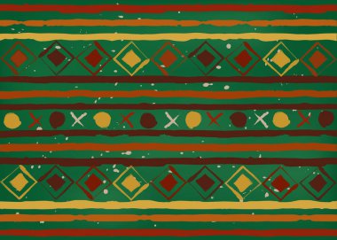 Afrika baskı kumaşı, tasarımın için el yapımı Etnik süs, kabile motifleri geometrik elementler. Vektör dokusu, afro tekstil Ankara moda tarzı. Pareo elbise, Mali 'den halı batiği.