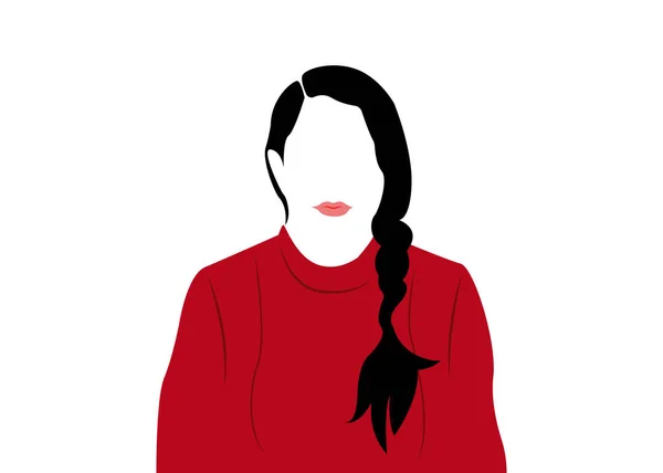 Portrait of a woman performer with red dress and braid, Marina Abramovic minimalist rapresentation, vector isolated or white background — Διανυσματικό Αρχείο
