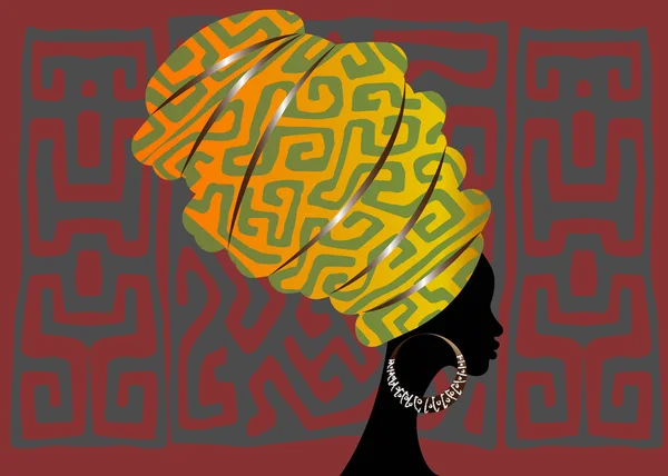 Bufanda Africana Retrato Mujer Afro Con Turbante Rayado Moda Tribal — Vector de stock