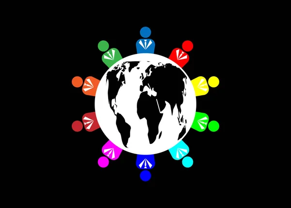 Δέκα Άνθρωποι Σφαίρα Λογότυπο Και Τον Κόσμο Της Ομάδας Έννοια — Διανυσματικό Αρχείο