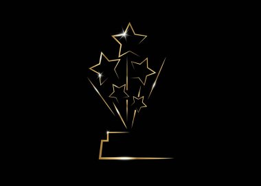 Hollywood Oscar film parti altın yıldız ödülü heykel ödül töreni. Altın yıldız ödülü simgesi kavramı, siluet heykel simgesi. Filmler ve sinema sembol stok, Akademi Ödülü vektör izole veya siyah arka plan 