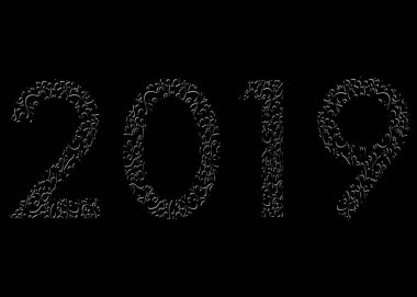 2019 mutlu yeni yıl siyah çiçek doku ve koyu arka plan soyut modern tarzı ile vektör çizim öğeleri Takvim ve tebrik kartı veya olaylar ve siyah Cuma kavramı