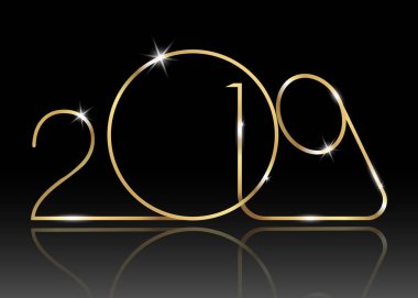 2019 mutlu yeni yıl ile altın doku, modern arka plan, vektör izole veya siyah arka plan, takvim ve tebrik kartı veya Noel temalı lüks altın davetler için öğeleri