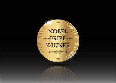 Nobel prize winner concept, music literature award, golden coin icon. The award of the year, abstract prize gold medal, pulitzer prize winners, vector isolated clipart