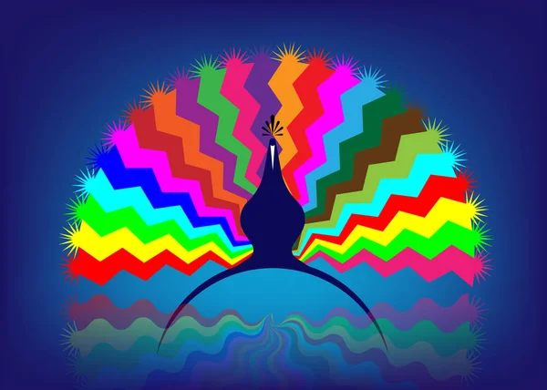 Belle Queue Paon Avec Des Motifs Multicolores Icône Concept Logo — Image vectorielle