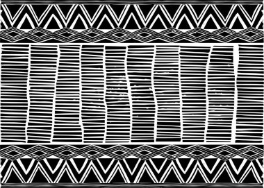 Afrika baskı kumaşı, tasarımın için el yapımı Etnik süs, kabile motifleri geometrik elementler. Vektör dokusu, afro tekstil Ankara moda tarzı. Pareo elbise, Mali 'den halı batiği.
