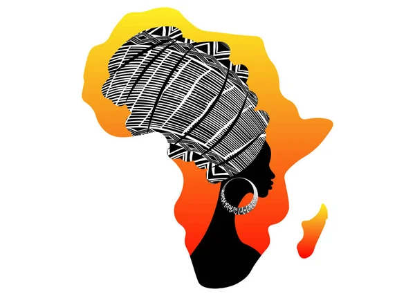Continente Africano Retrato Bela Mulher Afro Turbante Tradicional Kente Cabeça —  Vetores de Stock
