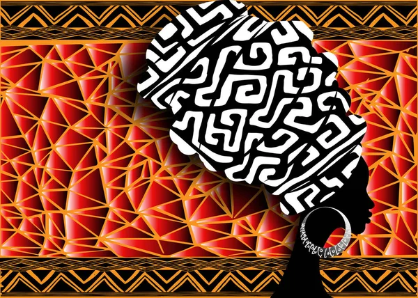 portre geleneksel türban, başşehir baş şal Afrika, güzel Afrikalı kadın geleneksel dashiki yazdırma siyah kadınlar geleneksel batik etnik üçgenler arka plan ile izole siluet vektör
