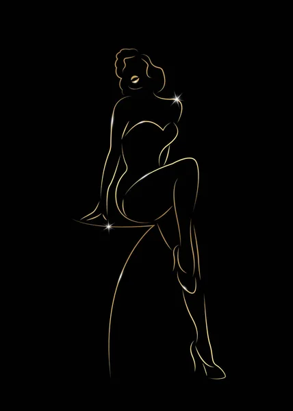 Sexy Donna Silhouette Diva Hollywood Disegnato Oro Vettoriale Oro Ragazza — Vettoriale Stock