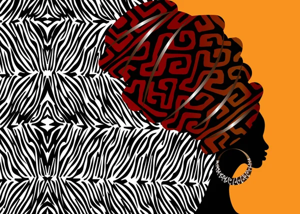 Retrato Bela Mulher Africana Turbante Tradicional Kente Cabeça Envoltório Africano — Vetor de Stock