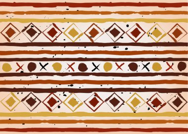Afrika baskı kumaşı, tasarımın için el yapımı Etnik süs, kabile motifleri geometrik elementler. Vektör dokusu, afro tekstil Ankara moda tarzı. Pareo elbise, Mali 'den halı batiği.