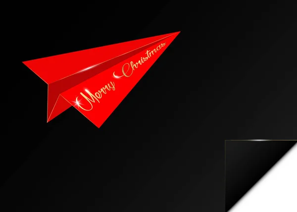 Поздравительная Открытка Рождественской Бумаги Красная Бумага Резки Самолета Золотой Веселое — стоковый вектор