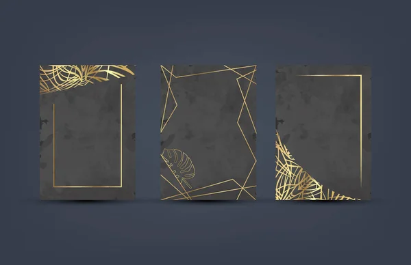 Set Van Elegante Luxe Brochure Card Achtergrond Dekking Donker Grijs — Stockvector