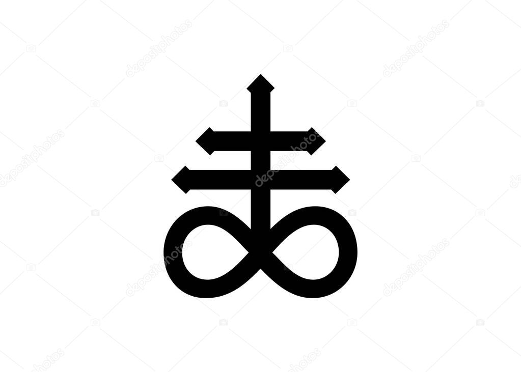 Leviathan Cross alchemical symbol for sulphur, associated with the fire and brimstone of Hell. Black and white isolated vector illustration. Blackwork, flash tattoo or print design