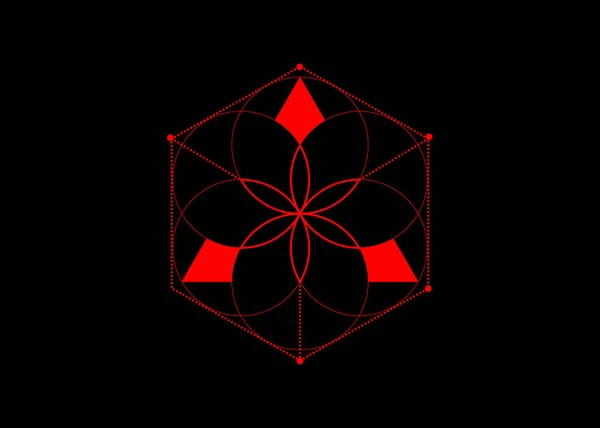 Symbol Alchymie Esoterické Červený Květ Života Posvátná Geometrie Grafický Prvek — Stockový vektor