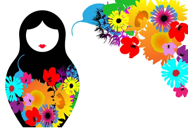 Russian Nesting Doll Matrioshka Background Colorful Floral Decoration Icon Symbol — Stock Vector
