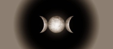 Üç ay dini gerçekçi mistik işaret Wicca ve Neopaganism sembolü. Üçlü Tanrıça ay dairesel evren ayrı tutma veya siyah arka plan