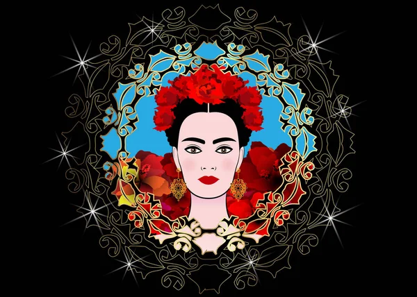 Retrato Joven Hermosa Mujer Latinoamericana Con Peinado Tradicional Modelo Estilo — Vector de stock