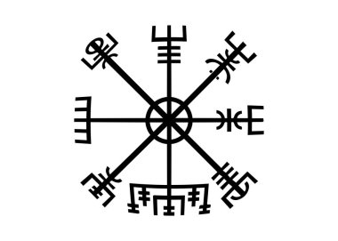 Decoding the ancient of the symbols Norsemen. Vegvisir Viking Compass. The Vikings used many symbols in accordance to Norse mythology,  widely used in Viking society. Logo icon Wiccan esoteric  clipart