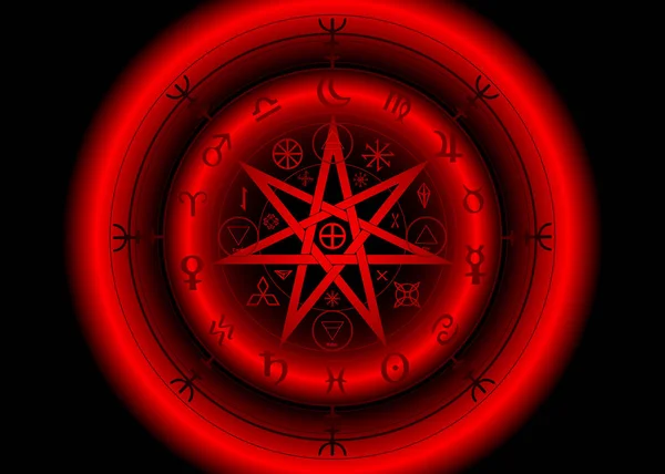 Símbolo Wiccano Protección Mandala Roja Brujas Runas Alfabeto Adivinación Wicca — Vector de stock