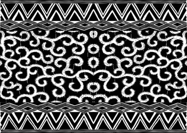 Afrika baskı kumaş, tasarım, aşiret desen motifleri antropomorfik öğeleri için etnik el yapımı süs. Vektör doku, afro Tekstil Ankara moda stil. Pareo wrap elbise, halı batik dekor 