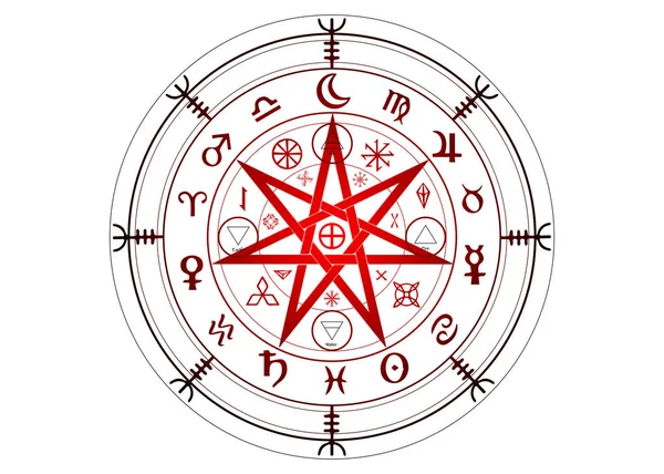 Simbolo Wiccan Protezione Set Rune Mandala Streghe Divinazione Mistica Wicca — Vettoriale Stock