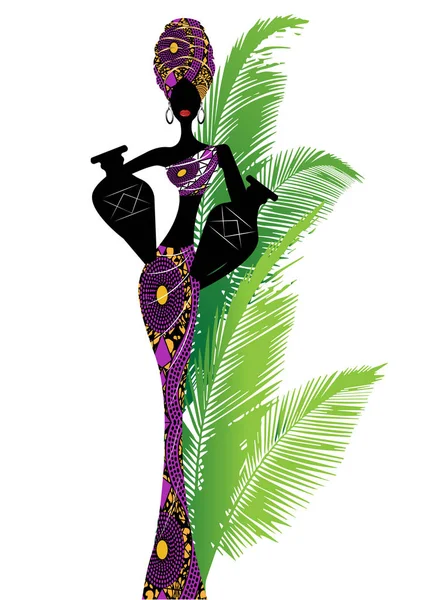 Silhouet Van Een Mooie Afrikaanse Vrouw Met Een Kleurrijke Tulband — Stockvector