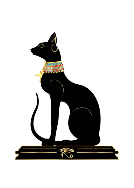 Black Egyptian Cat Statue Bastet Ancient Egypt Goddess Sculpture Profile — Stock Vector