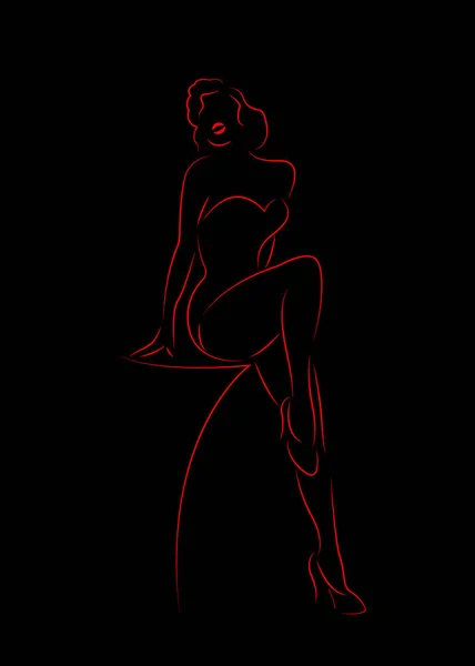 Mooie Sexy Vrouw Silhouet Diva Getekend Rode Kaderstijl Vector Erotische — Stockvector