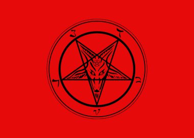 Baphomet özgün keçi Pentagram, Sigil vektör izole veya kırmızı arka plan 