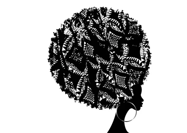 Kıvırcık Saçlı Esmer Kadın Yüzü Afro Etnik Geleneksel Küpe Saç — Stok Vektör