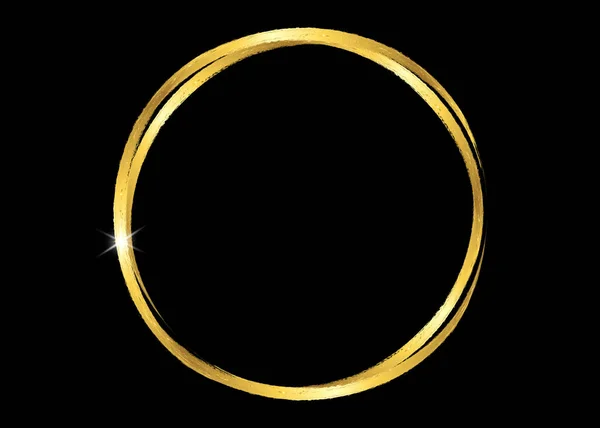 Oro lucido cornice vintage incandescente con pennellate dorate isolato o sfondo nero. Oro foglia di lusso realistico bordo rotondo, illustrazione vettoriale — Vettoriale Stock