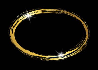 Altın parlak parlayan vintage çerçeve altın fırça darbeleri izole veya siyah arka plan ile. Altın varak lüks gerçekçi yuvarlak sınır, fırça darbeleri altın vektör tasarımı ile boyalı daire soyut çerçeve