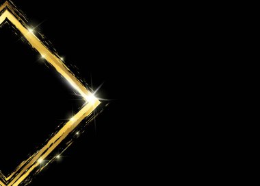 Altın parlak parlayan vintage çerçeve altın fırça darbeleri izole veya siyah arka plan ile. Altın varak lüks gerçekçi üçgen sınır, kare soyut çerçeve fırça darbeleri altın vektör tasarımı ile boyalı