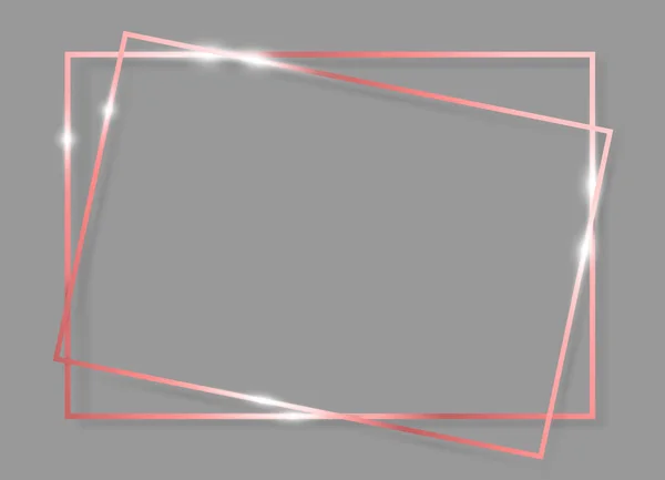 Ροζ χρυσό γυαλιστερό λαμπερό vintage πλαίσιο με τις σκιές που απομονώνονται σε γκρι φόντο. Rose Golden πολυτελή ρεαλιστική διπλό ορθογώνιο σύνορο, εικονογράφηση διάνυσμα — Διανυσματικό Αρχείο