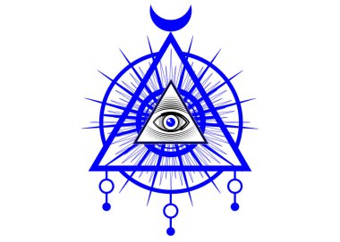 Kutsal Mason sembolü. Tüm Gören Göz, üçüncü göz (Takdir Gözü) üçgen piramidin içinde. Yeni Dünya Düzeni. El yapımı simya, din, maneviyat, okültizm. Vektör izole veya beyaz
