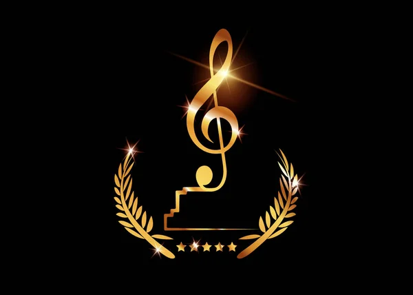 Altın vektör en iyi Müzik Ödülleri kazanan kavram şablon altın parlak metin ve keman anahtar izole veya siyah arka plan ile — Stok Vektör