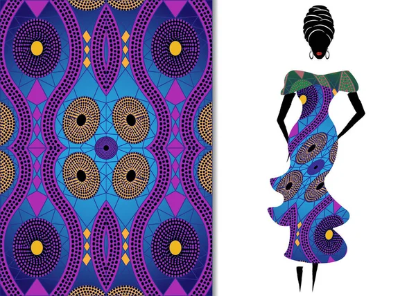 Анкара одежда женщина, африканская ткань печати, этнические ручной работы украшения для вашего дизайна, этнические и племенные мотивы геометрические элементы. Текстура, афро-текстильные платья стиль моды, Парео обертывание, батик платье — стоковый вектор